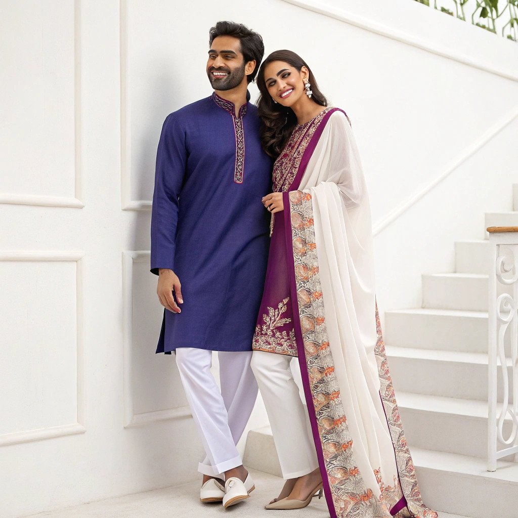 Dhupian Saree +  Punjabi  (Couple  set)